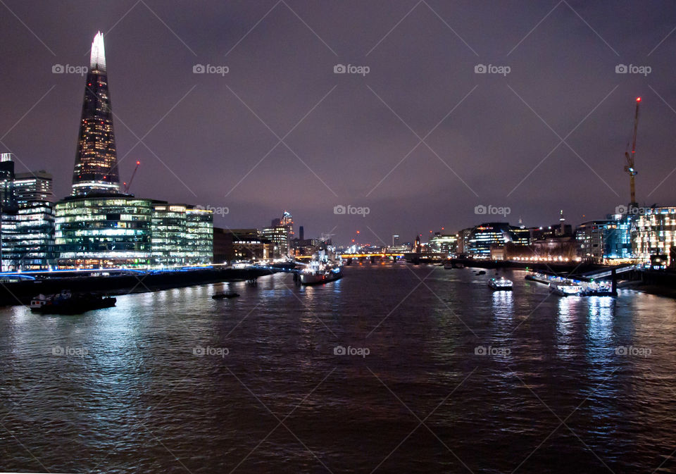London at night. Taken from Tower Bridge