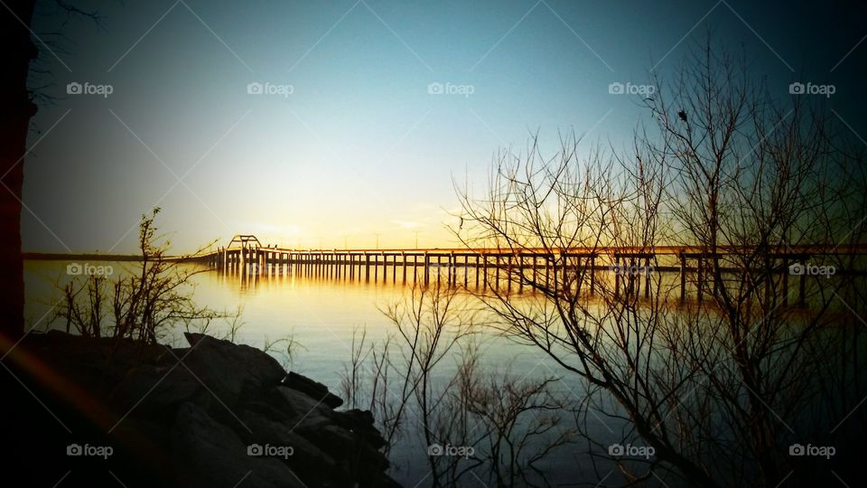 Sunset, Dawn, Water, Bridge, Evening