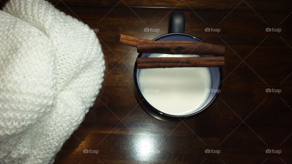 Almond milk and cinnamon stick