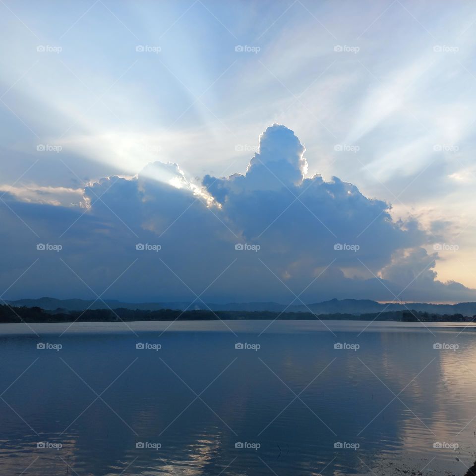 View of the lakeside in the evening