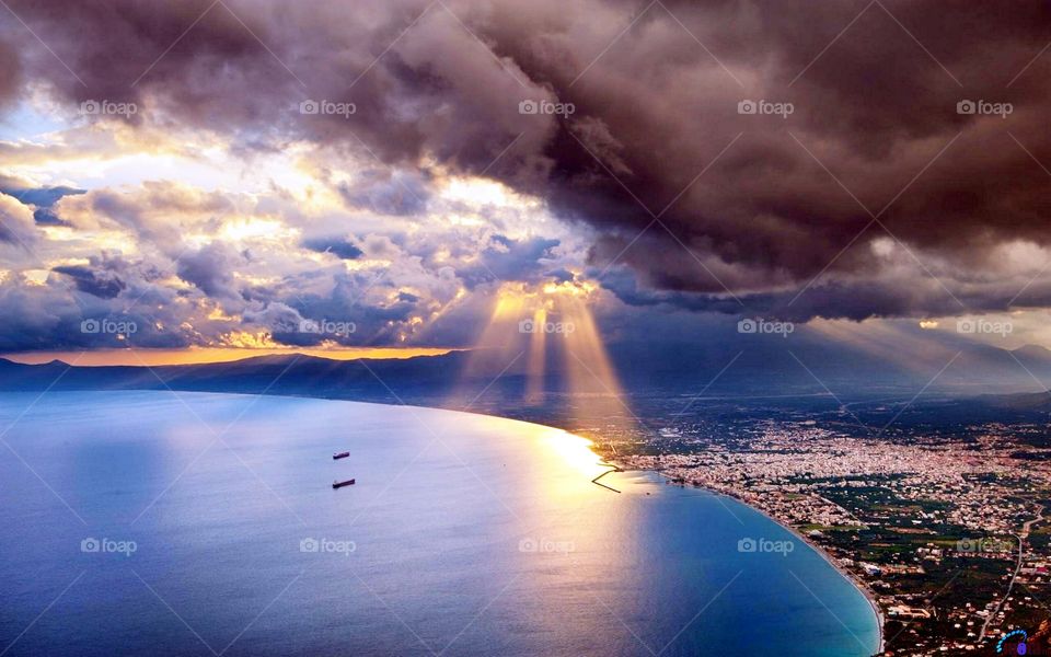 Aerial view of a sea during sunset