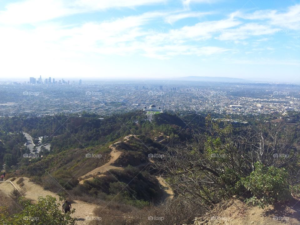 Griffith observatory and downtown Los Angeles from top of the mountain
