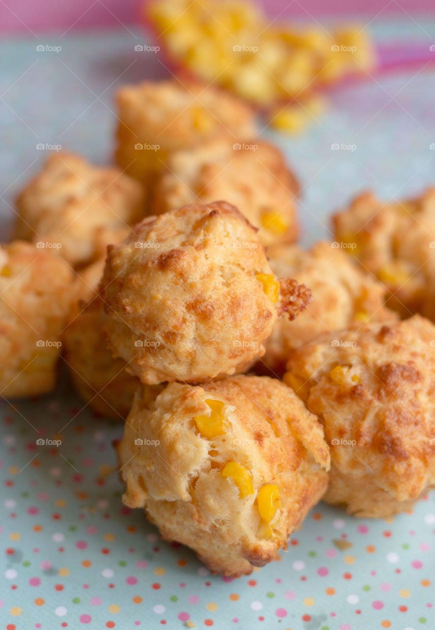 Mini corn muffins . Mini corn muffins on blue background 