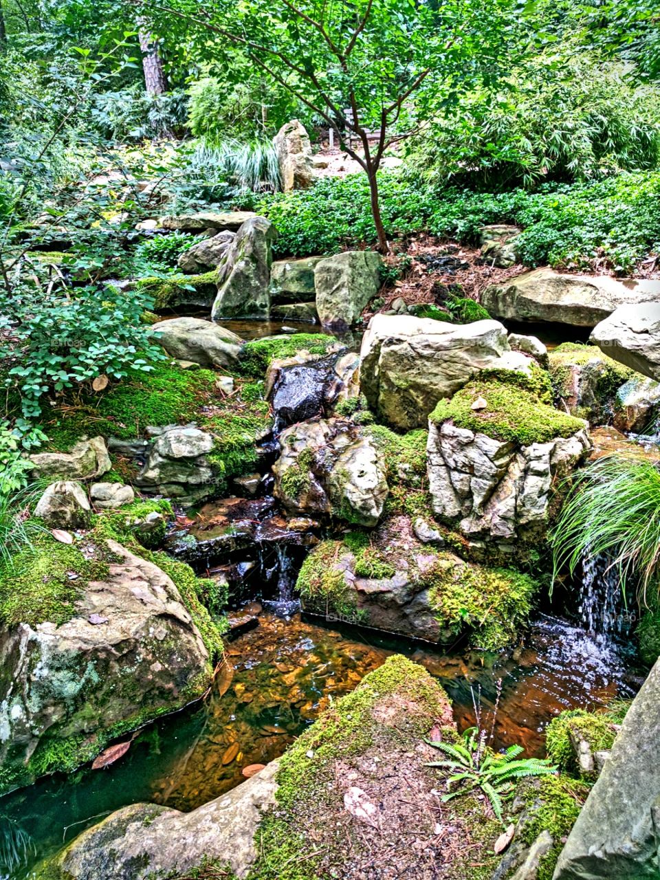 Asian garden waterfall