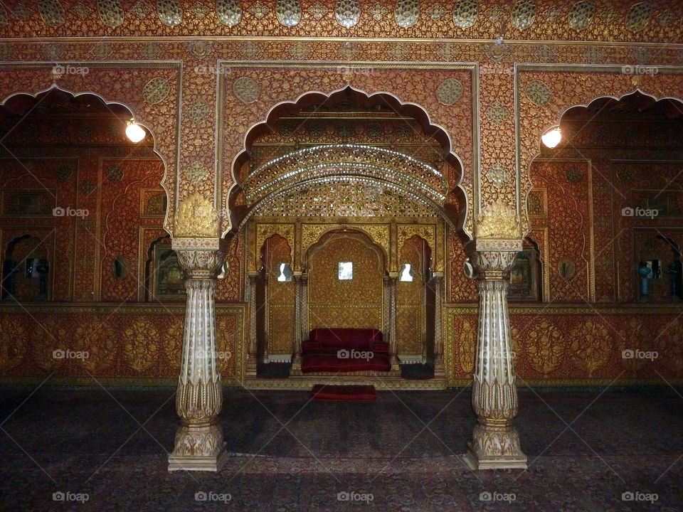 golden interior of the indian palace