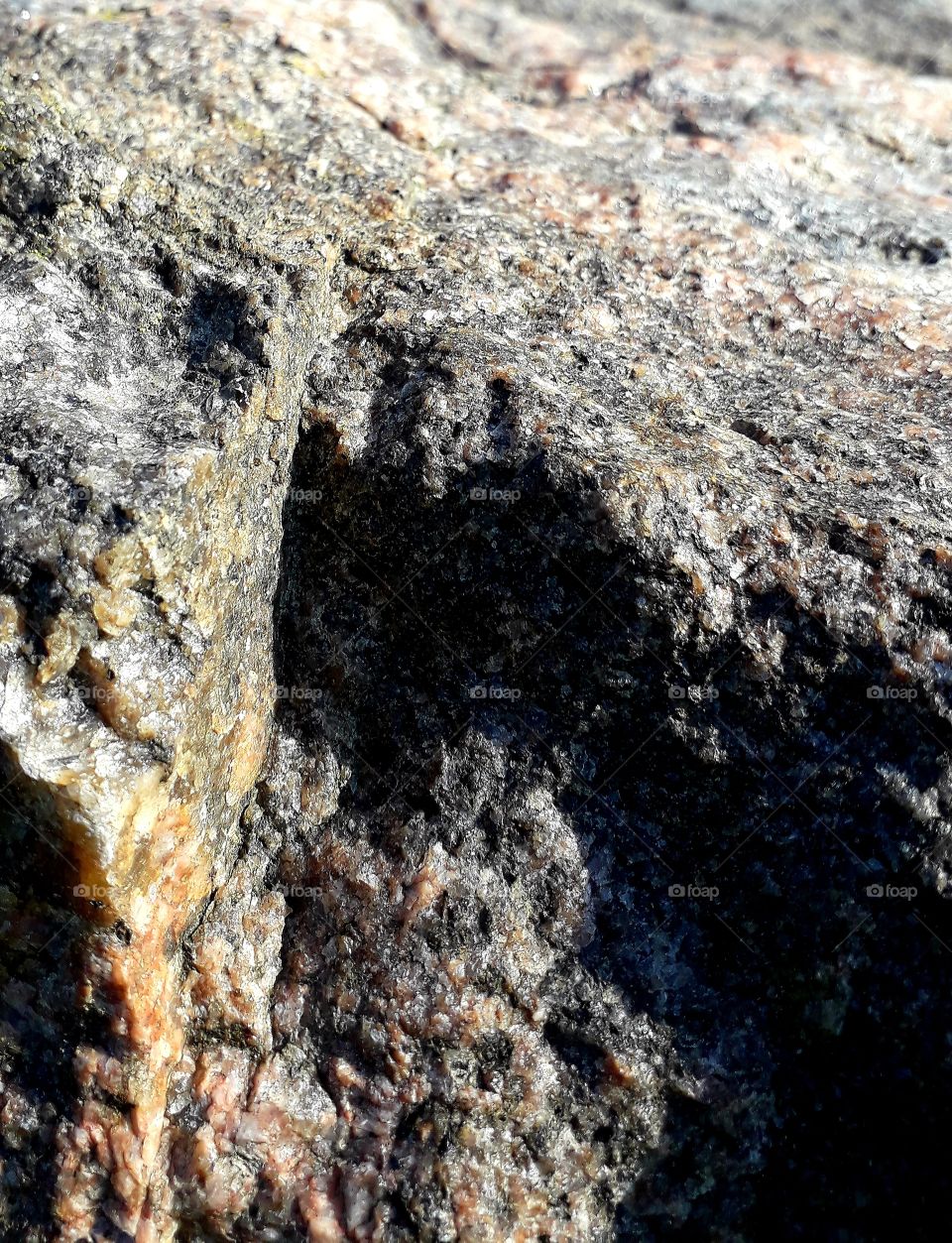 still life - sunlit granite rock in the garden