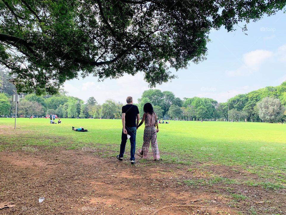 Couple walking in the park
