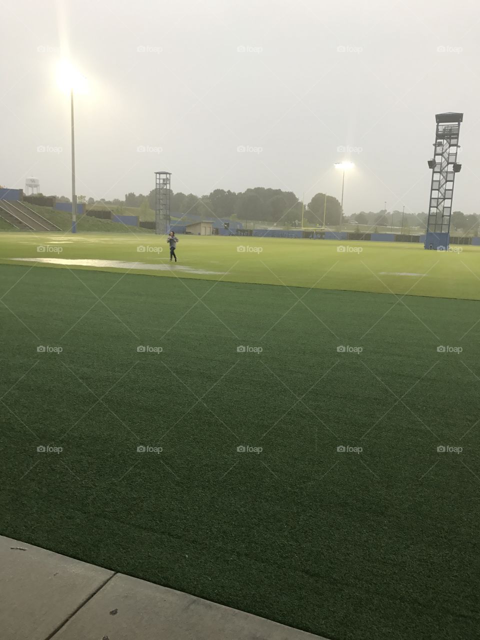 Football practice in the rain