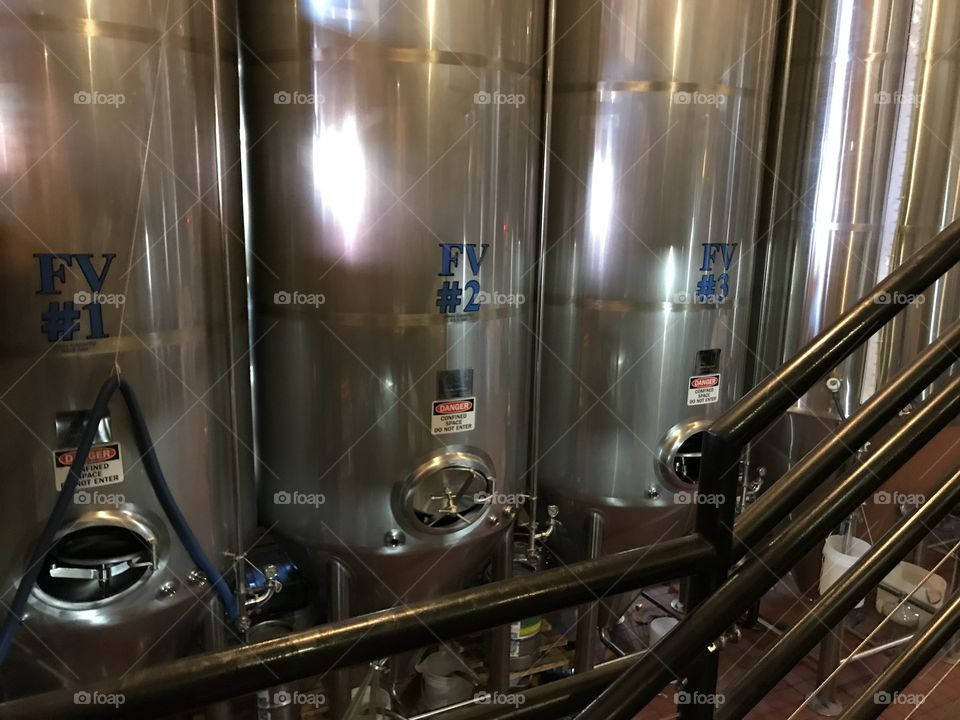Brewery beer, silver tanks 