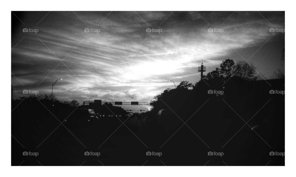 Landscape, Monochrome, Sky, Silhouette, Sunset