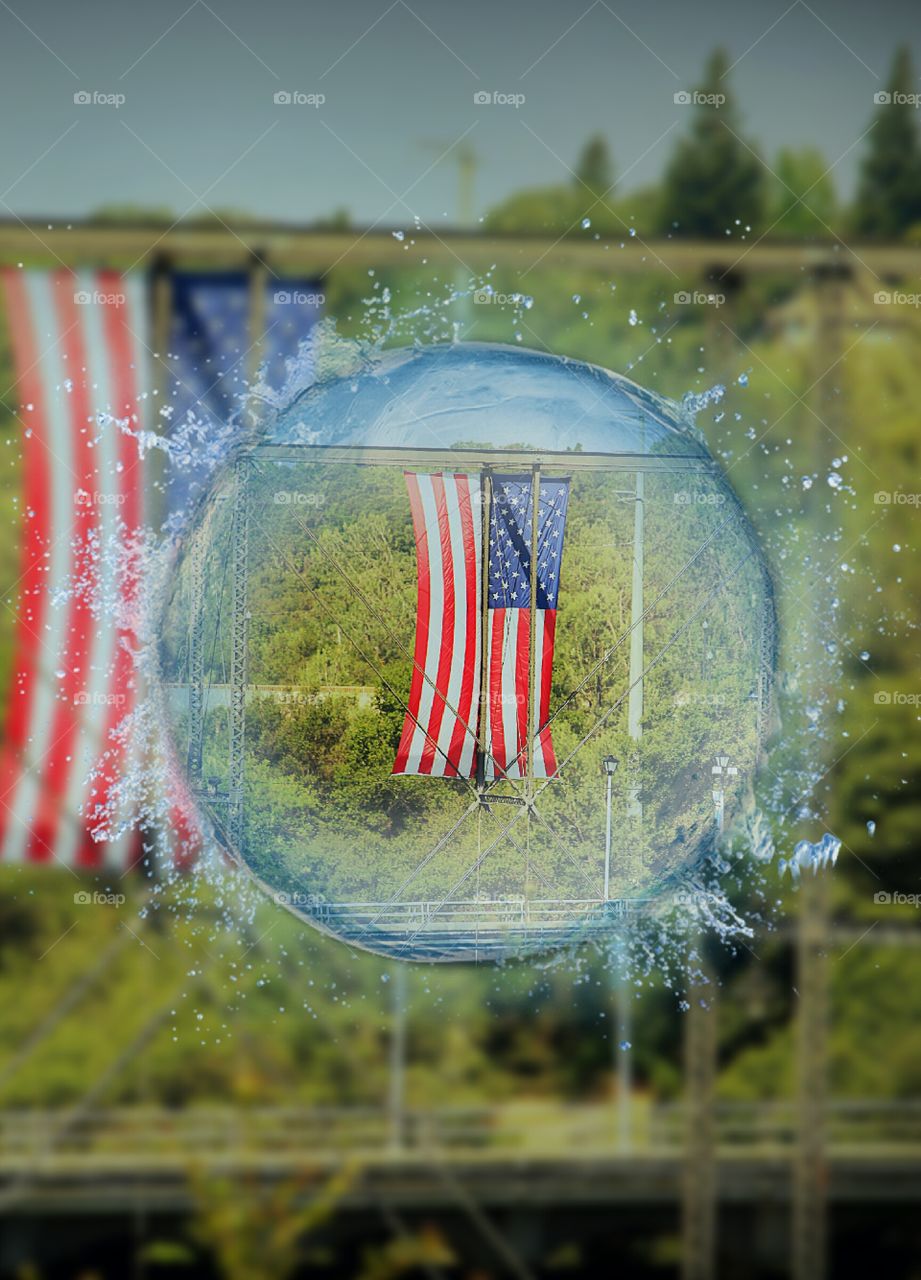 flag. Bubble. water bubble. Bridge. art. Abstract art. photography. United we stand!