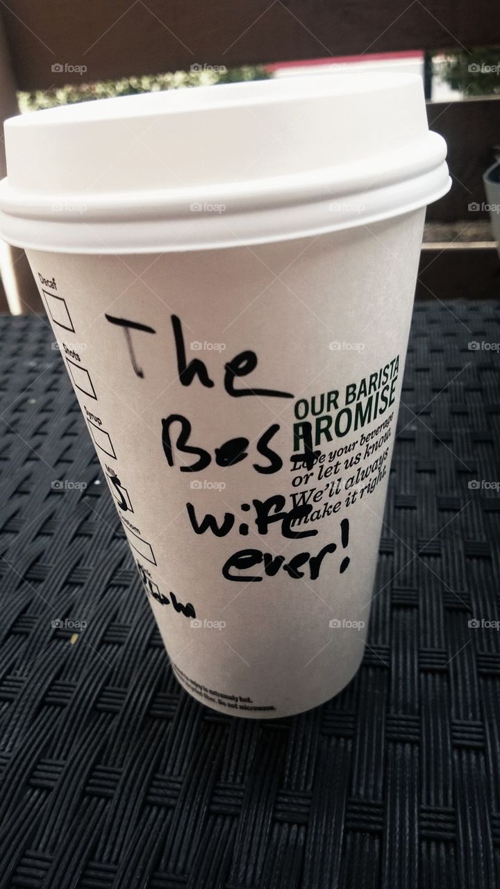 Starbucks Compliments. My husband brought me coffee and the barista helped him get brownie points.