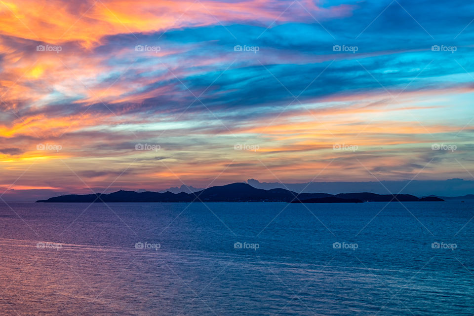 Beautiful sunset scene in twilight moment at the famous Phattaya bay Thailand