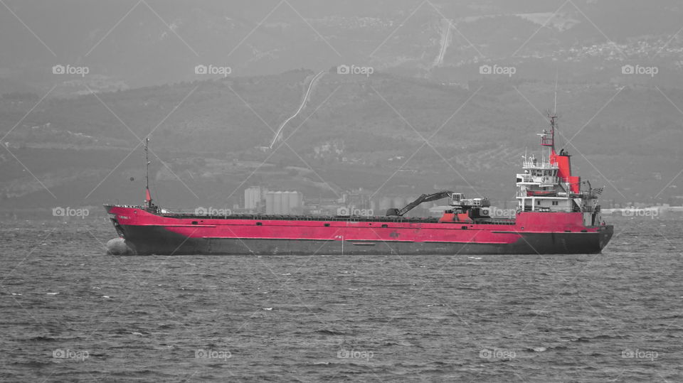 Red bulk cargo ship. Greece red bulk cargo ship