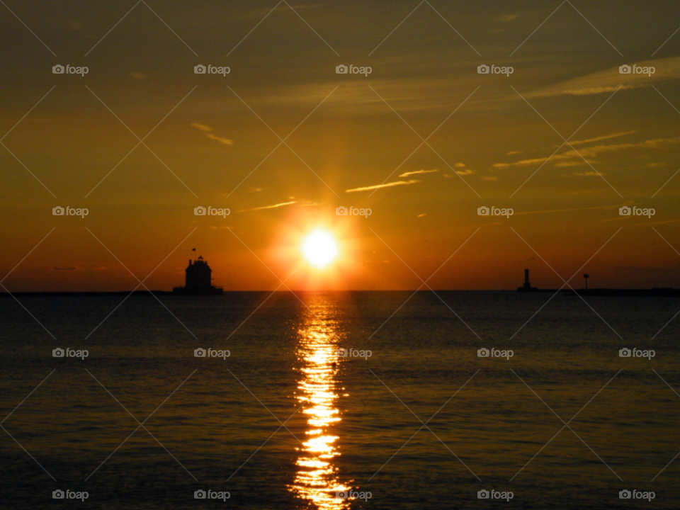 sky sunset water lighthouse by ipixxiqi