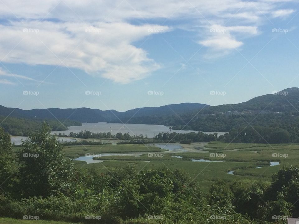 Hudson River Valley. View from the Boscobel House and Gardens overlooking the Hudson River Valley and Appalachian mountains 