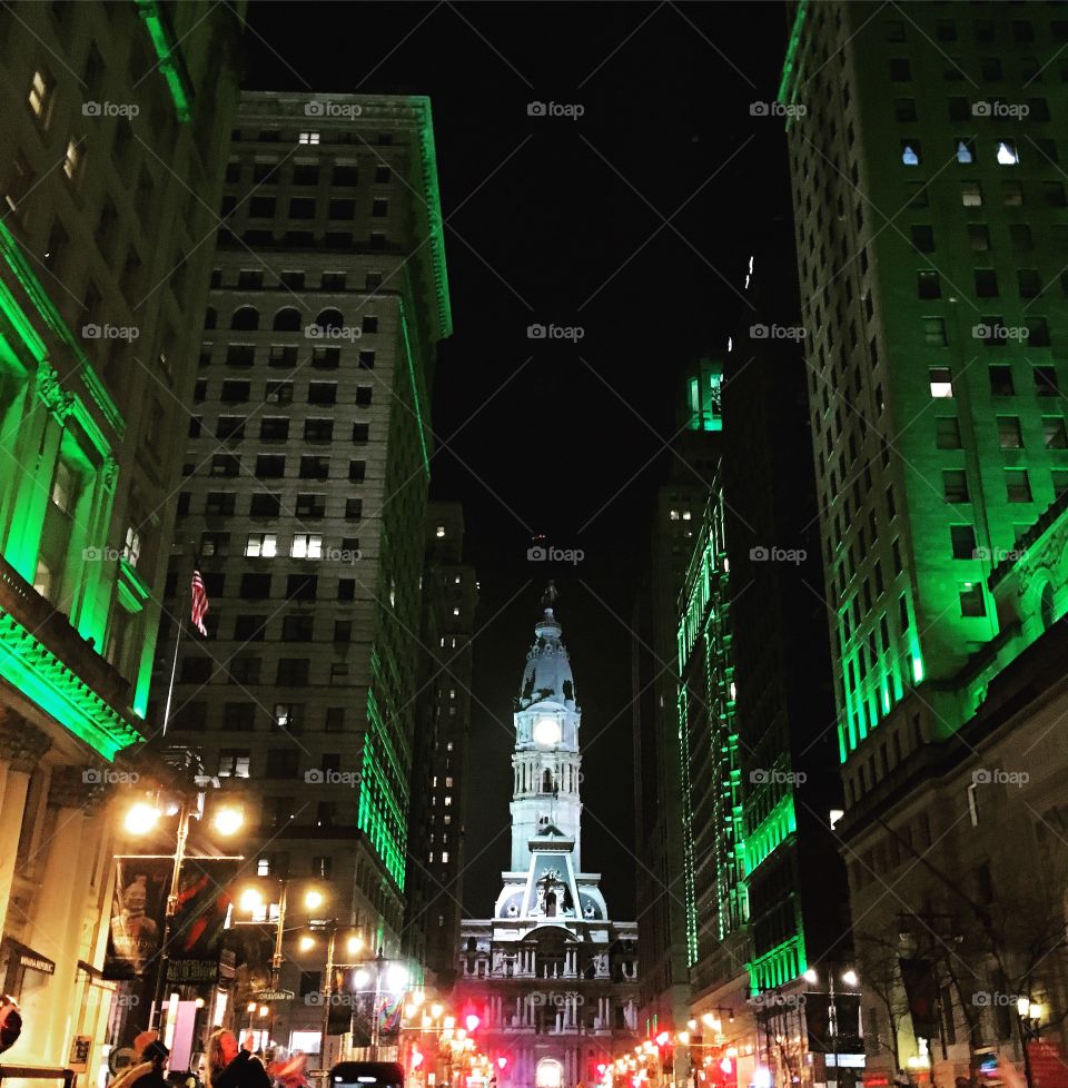 Philadelphia City Hall after the Eagles won the super bowl 
