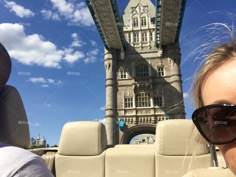 Tower Bridge . Driving through London 