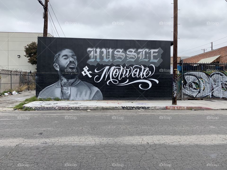 Nipsey Hussele mural in the Arts District of Los Angeles 