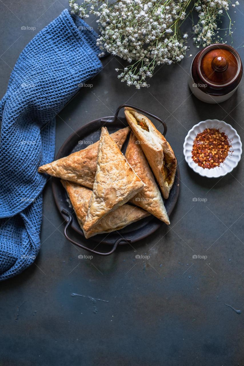 Veg puff pastry, a savory menu.