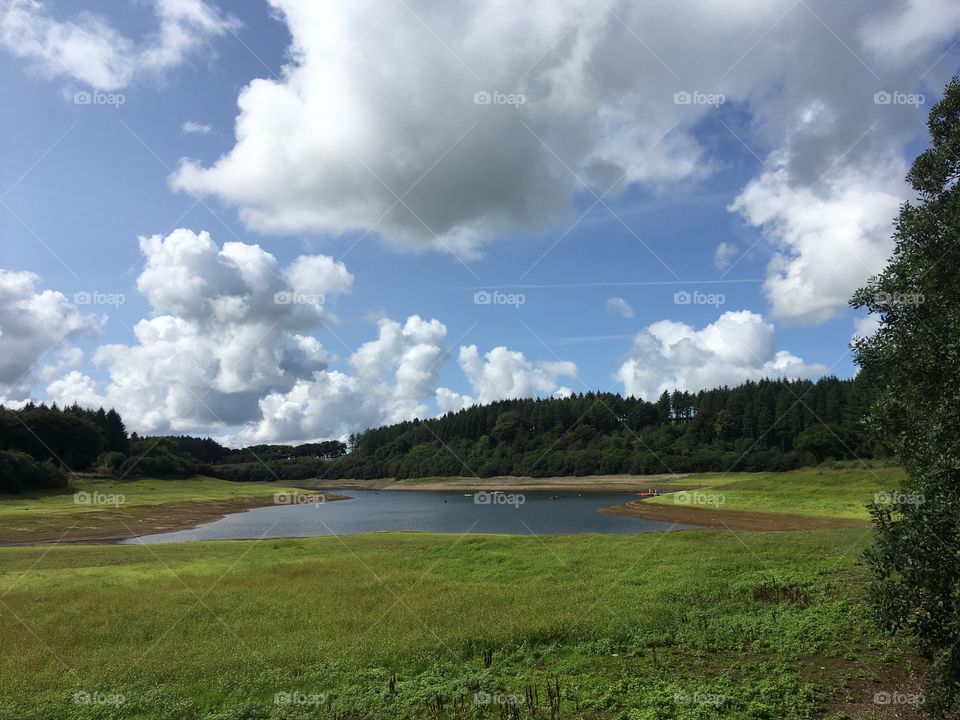 Whistland pound reservoir, Exmoor, North Devon. England. Low perspective on a summer day.