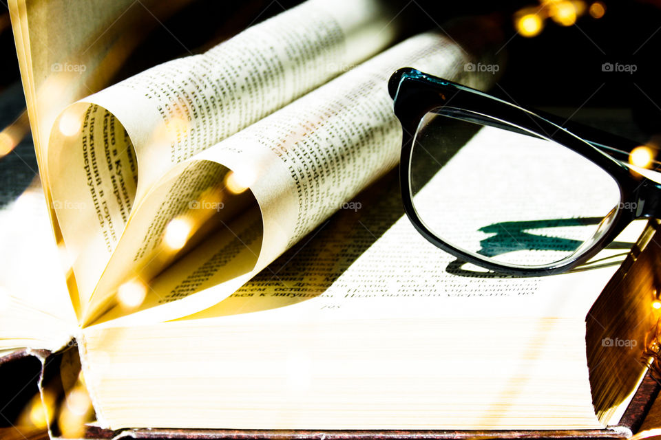 Rustic book and glasses 