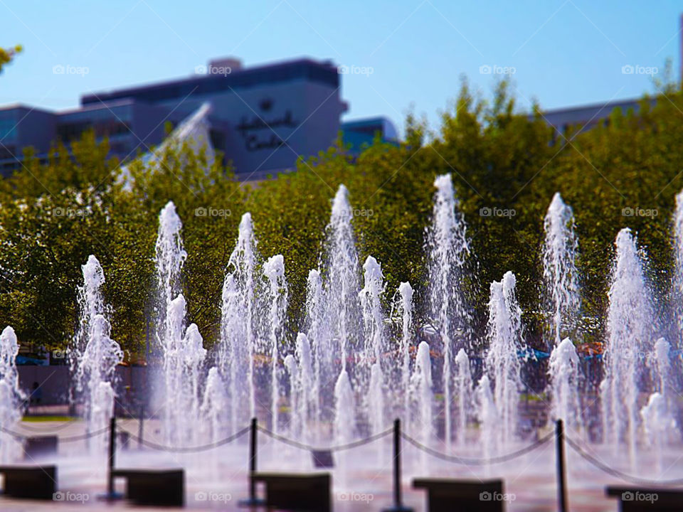 Fountains at Crown Center in Kansas City. I created a tilt shift effect with This mesmerizing fountain in the courtyard at Crown Center in Kansas City.
