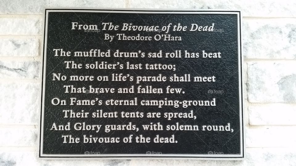 Bivouac of the Dead. plaque on the wall at the entrance to Georgia National Cemetery