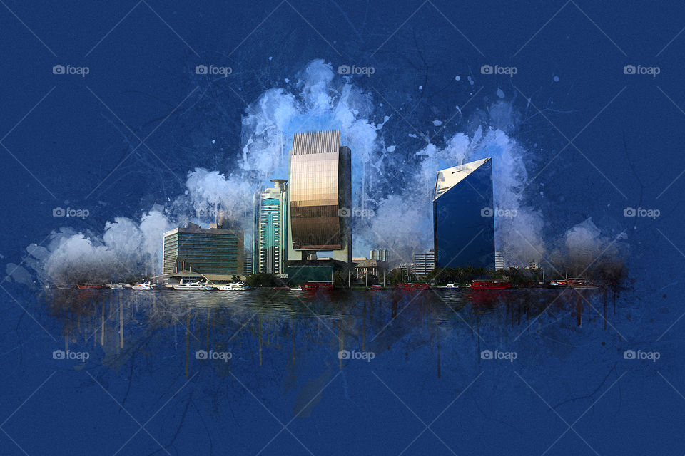 Dubai creek buildings digital painting, creative art