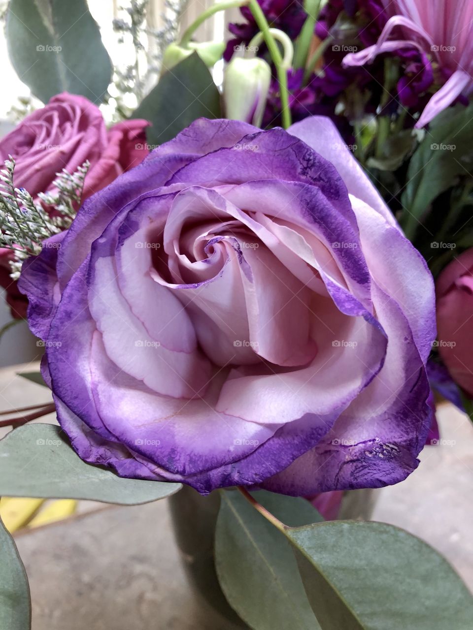 Lilac roses bouquet.