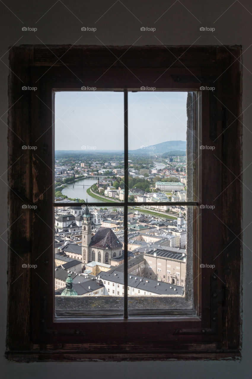 Framed view of Salzburg cityscape