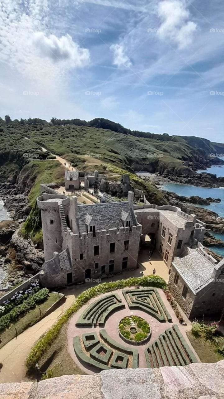 Landscape view of the Fort de la Latte in the bay of Saint Malo on a sunny day