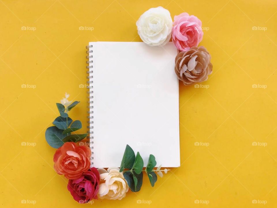 Blank note with rose flowers
