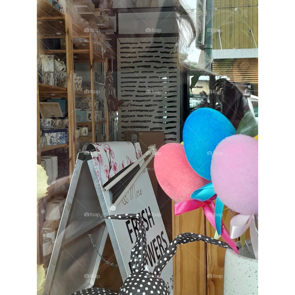 balloons in shop window