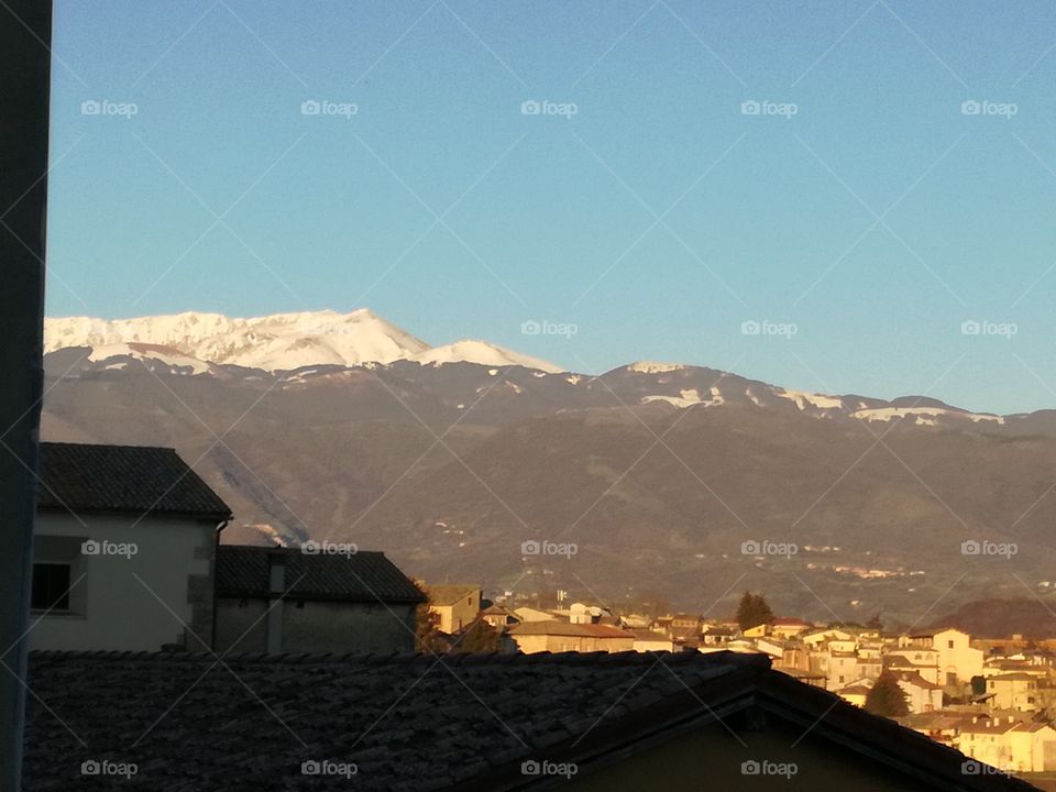 The old part of  Rieti town and its Mountain: Terminillo