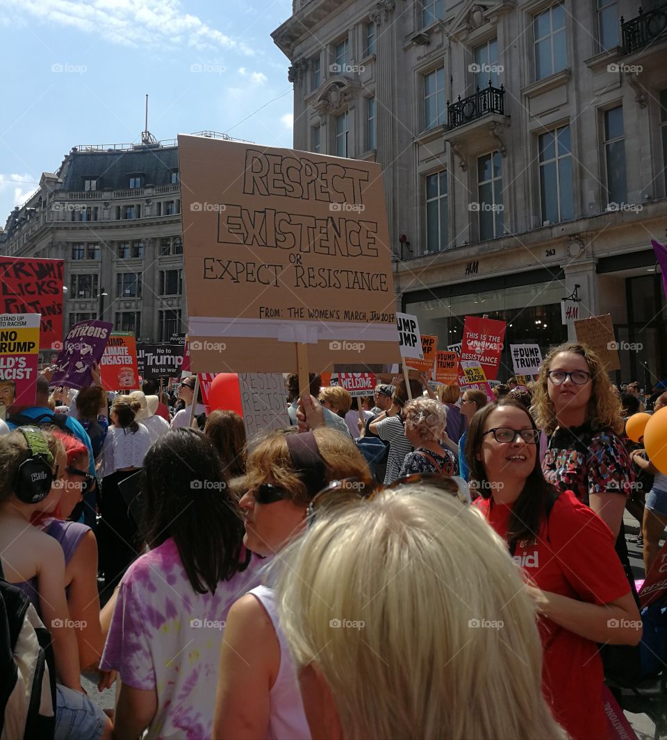 Respect Existence or expect Resistance, Resist trump, London March, 13 July 2018