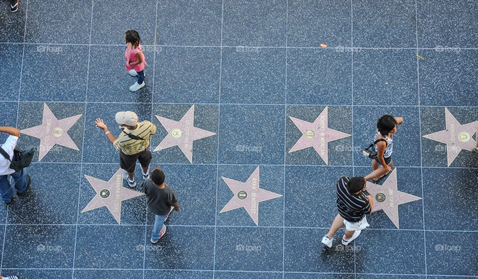 Looking down at the Hollywood Walk of Fame. 