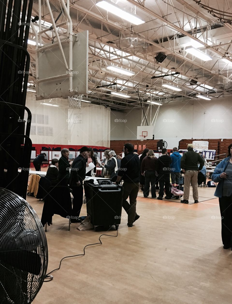 Voting in Massachusetts School Gymnasium 
