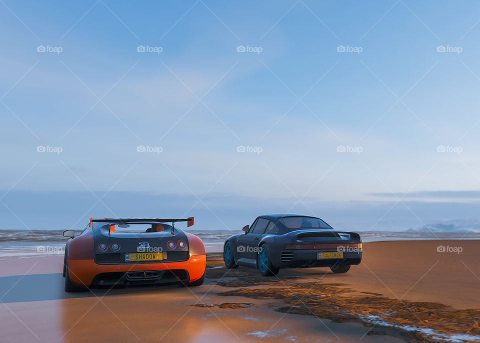 Two cars on the beach