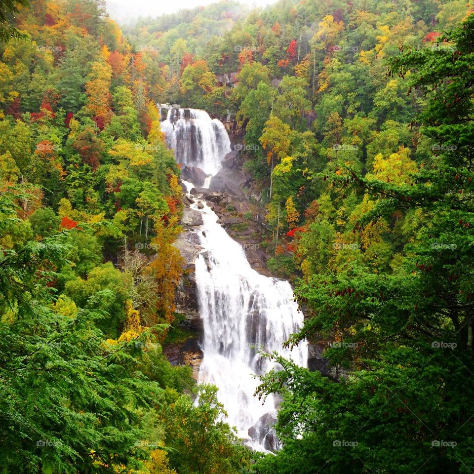 Waterfall in North Carolina in autumn 