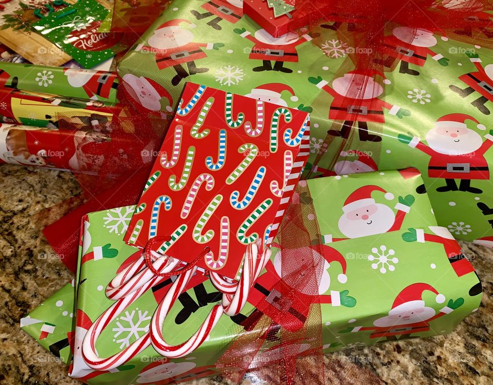  Christmas wrapping, candy canes and Christmas music getting ready for Santa!