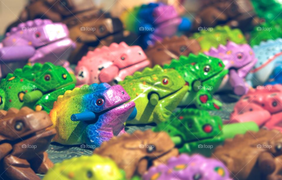 Froggy. A picture of multicolored acoustic frogs. 