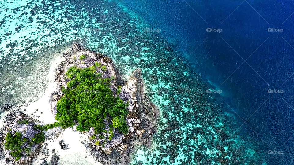 Stunning turquoise sea at Lipe Island in Thailand , aerial view
