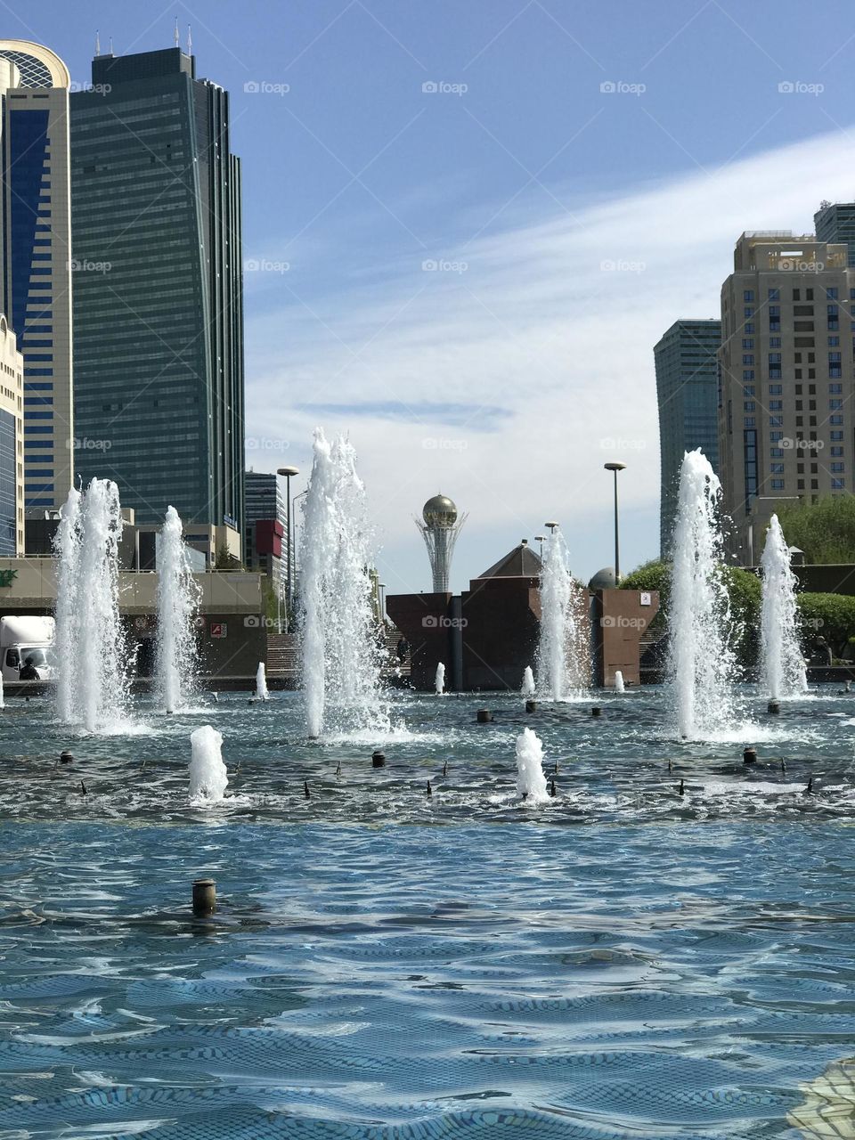 Fountain in the center of the city during the summer 