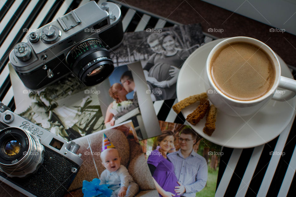 the first minutes of photograther's day. coffe and shots 