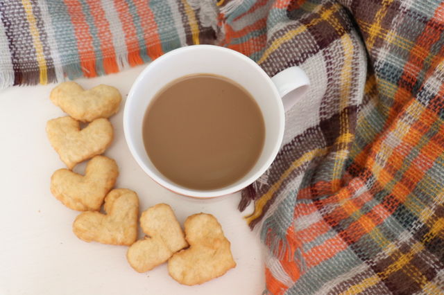High angle view of tea with snacks