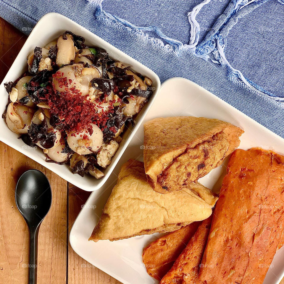 Yam Abacus seeds, yong tau fu tau kwa and otah Hakka dishes 