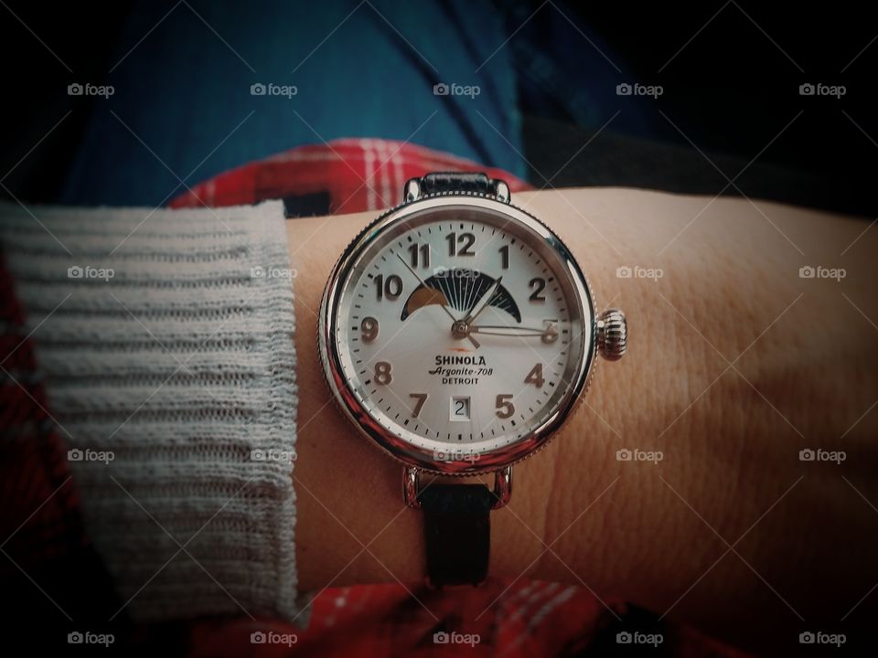Moon Phase Watch and Flannel Shirt