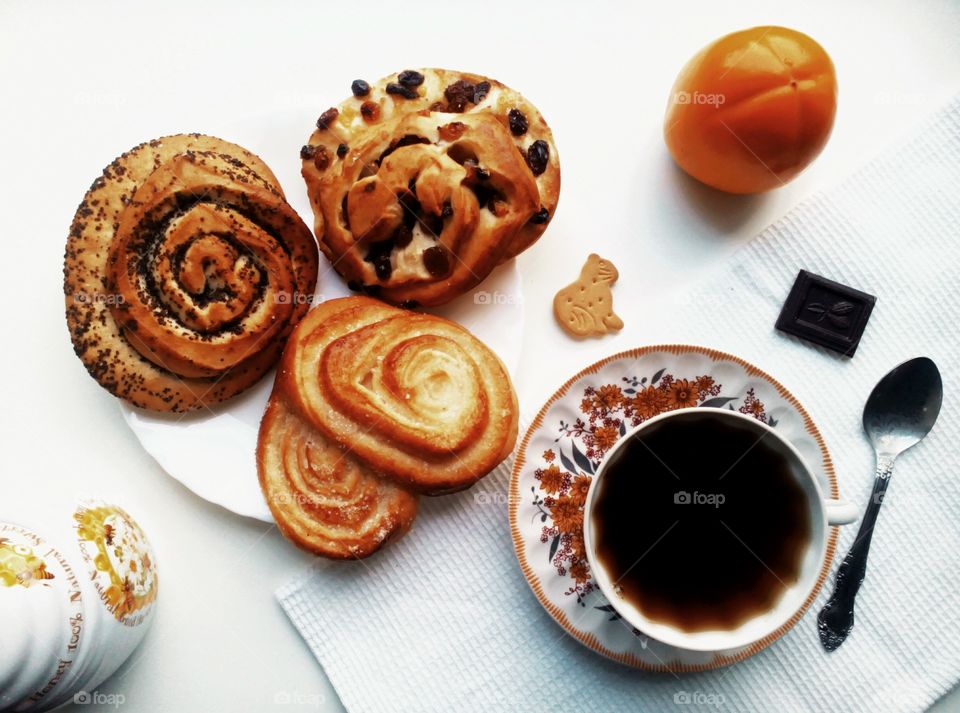 Sweets buns on white background