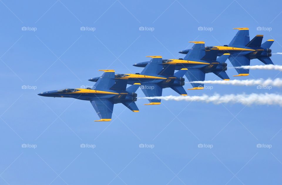 Blue Angels flying in formation 